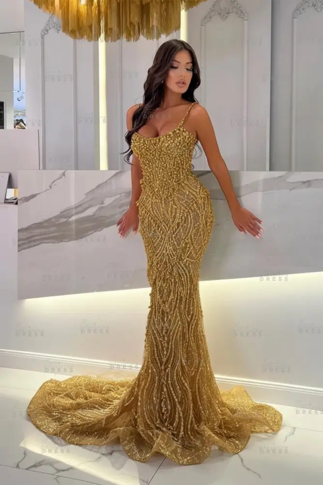 Strapless Mermaid Ivory Court Train Pearls Prom Dresses