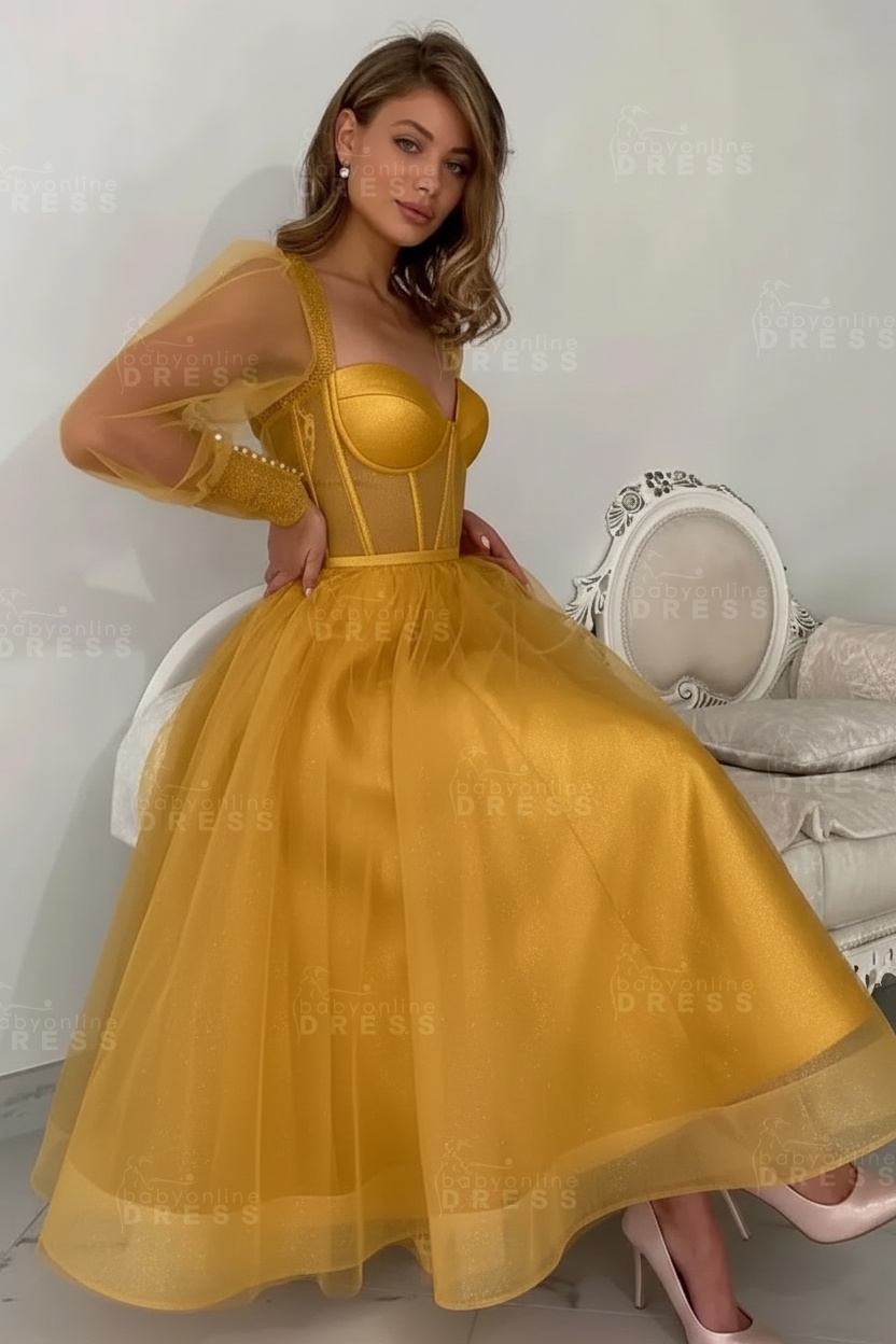 Long sleeves Pink See through Tulle Homecoming Dresses Aline