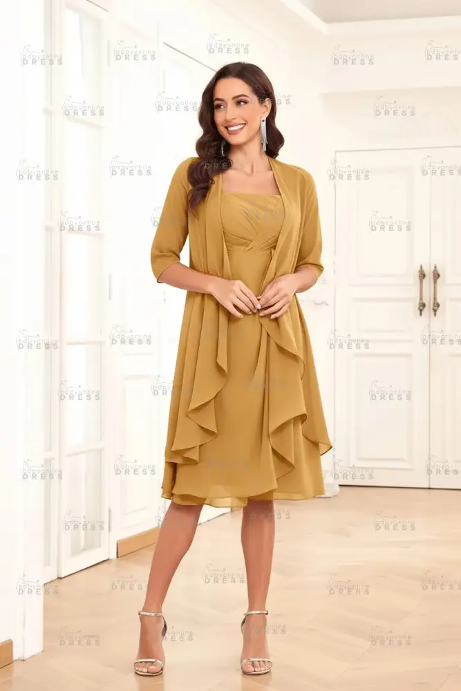 Elegant Pleated Chiffon Two Piece Mother of the Bride Dress