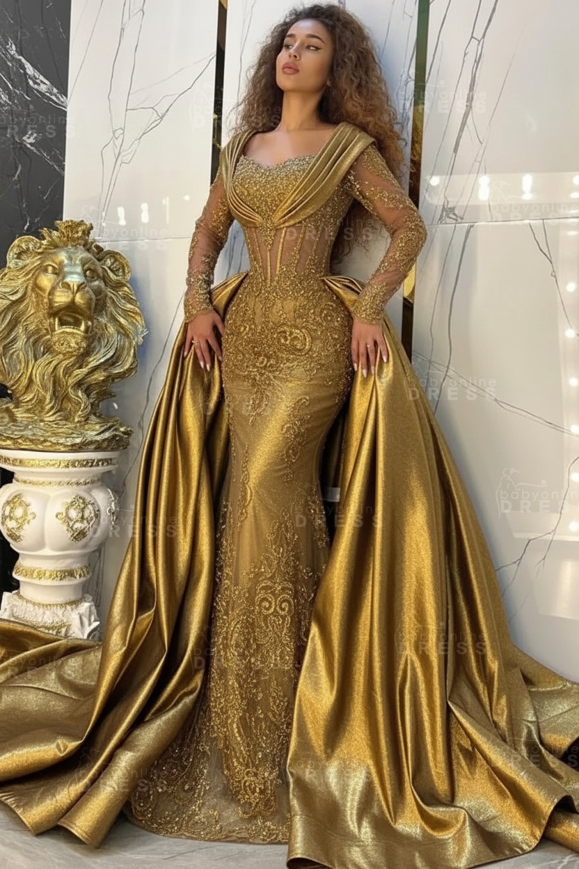 Gorgeous Sweetheart Appliques Lace A-Line Prom Dresses Long Sleeve Chapel Train