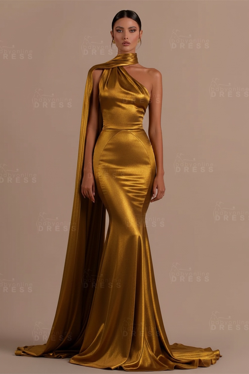 Black One shoulder Mermaid Long Sleeveless Prom Dresses