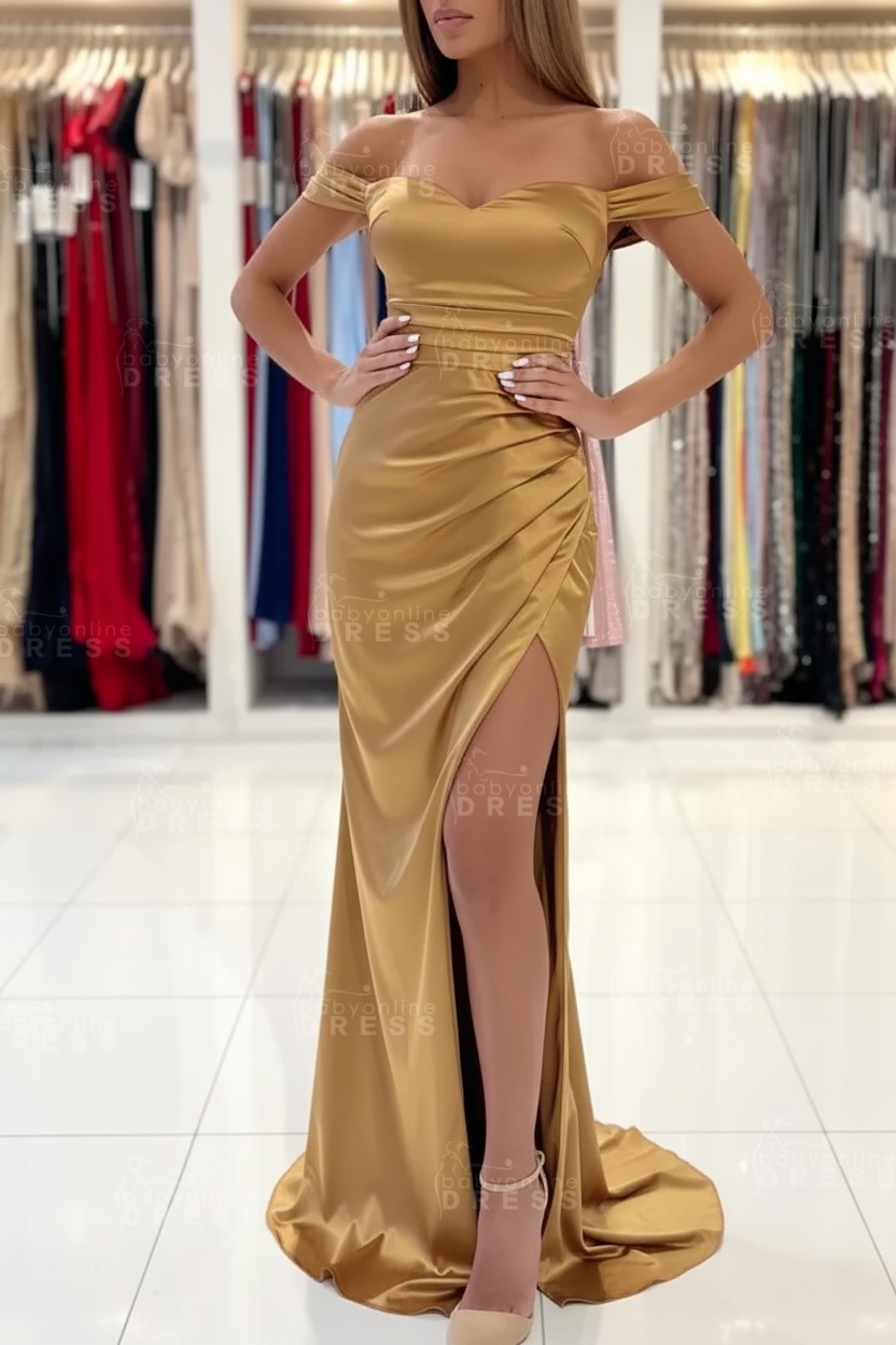 Simple Red Off Shoulder Sweetheart Mermaid Long Prom Dress