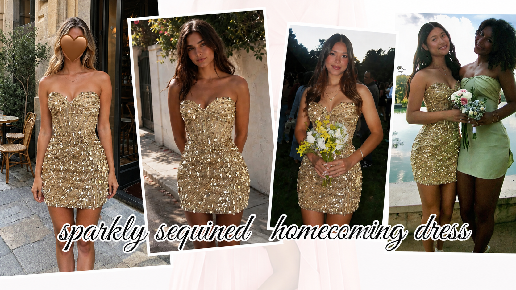 sequined gold homecoming dress