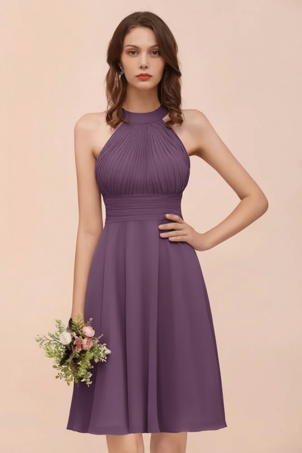 Halter Soft Chiffon Aline Short Bridesmaid Dress