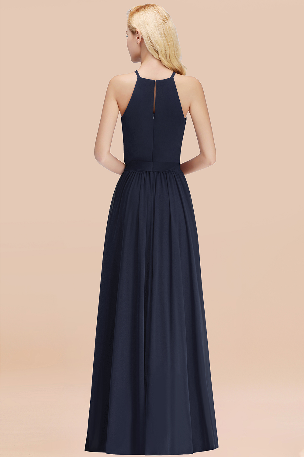 Modest Aline Chiffon Bridesmaid Dress Halter Burgundy Maid of Honor Dress