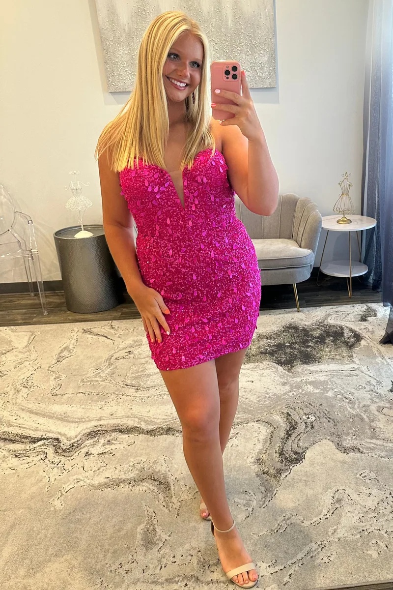 Glitter Sky Blue Sweetheart Sequins Tight Short Homecoming Dress