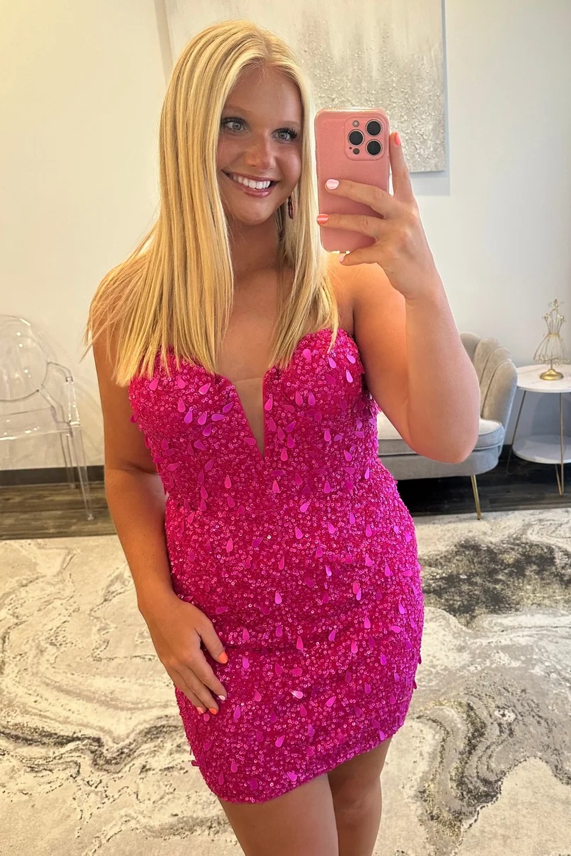 Glitter Sky Blue Sweetheart Sequins Tight Short Homecoming Dress