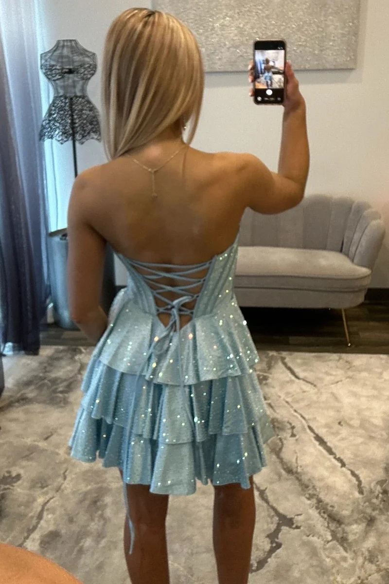 Orange Strapless Beaded Corset Ruffle Tight A-Line Short Homecoming Dress