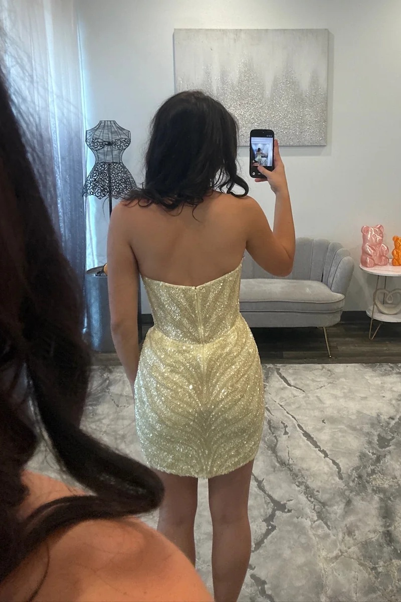 Sparkly Strapless Beaded Sequins Tight Mini Homecoming Dress