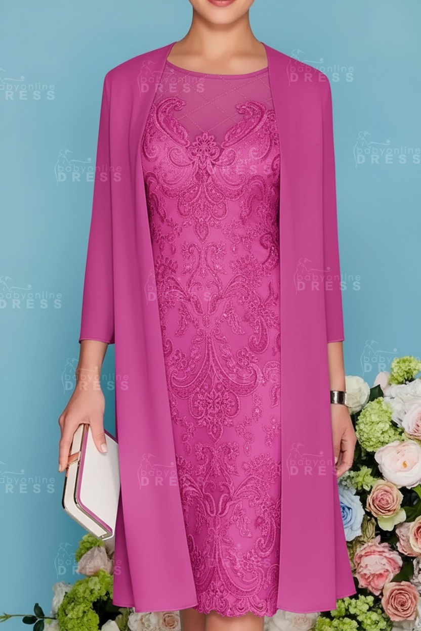 Scoop Neck Two Piece of Mermaid Slim Mother of the Bride Dress Chiffon 3/4 Sleeves Wedding Guest Outfits