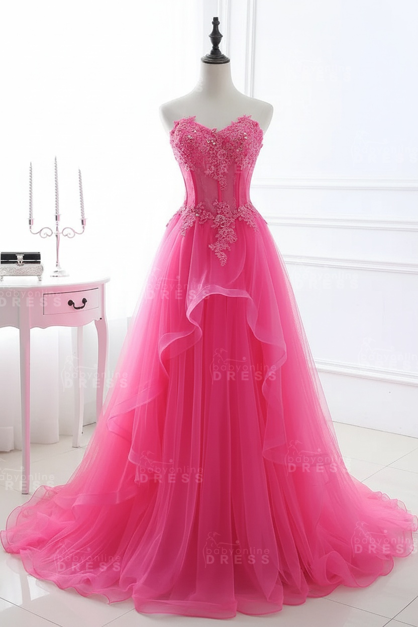 CHARLIZE |Ball Gown Sweetheart Tulle Sky Blue Prom Dress with Sequins BM0422