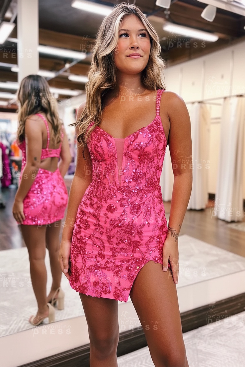 Sparkly Sequins Orange Short Homecoming Dress