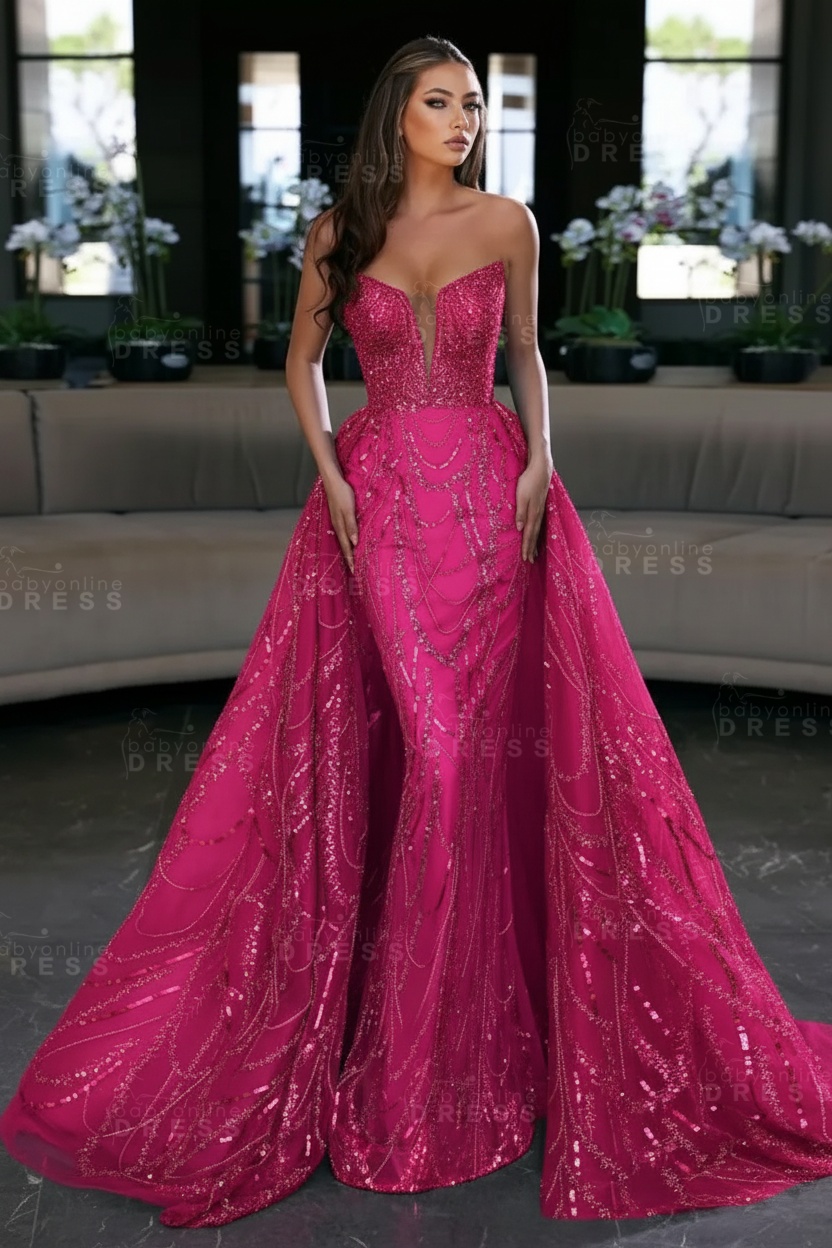 Blue Sequin Mermaid Sweetheart Prom Dresses with Overskirt
