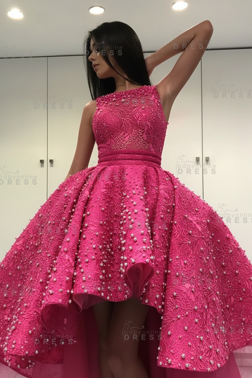 Gorgeous Sleeveless Beadings Short Hi-Lo Cocktail Dress Homecoming Dress