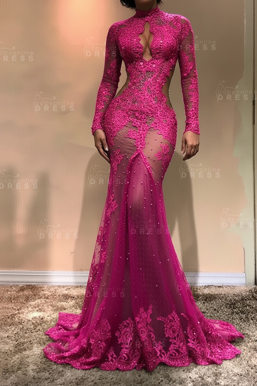 Gorgeous Long Sleeve Mermaid Evening Dress | Lace Formal Dress