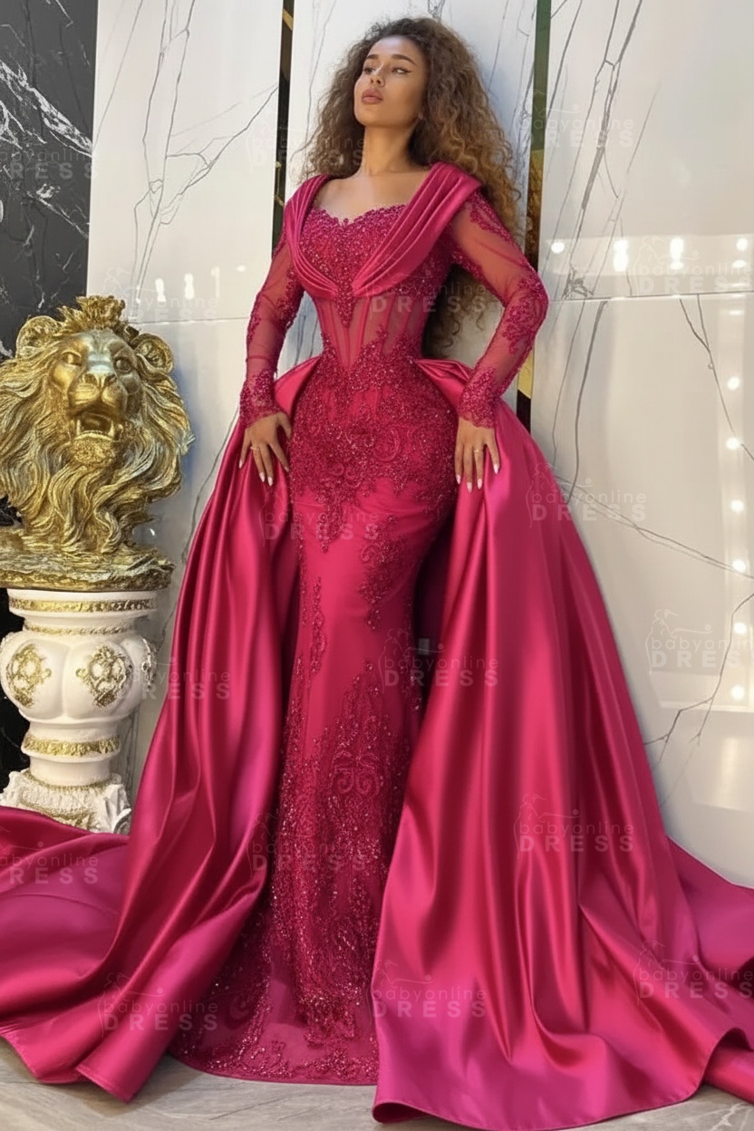 Gorgeous Sweetheart Appliques Lace A-Line Prom Dresses Long Sleeve Chapel Train