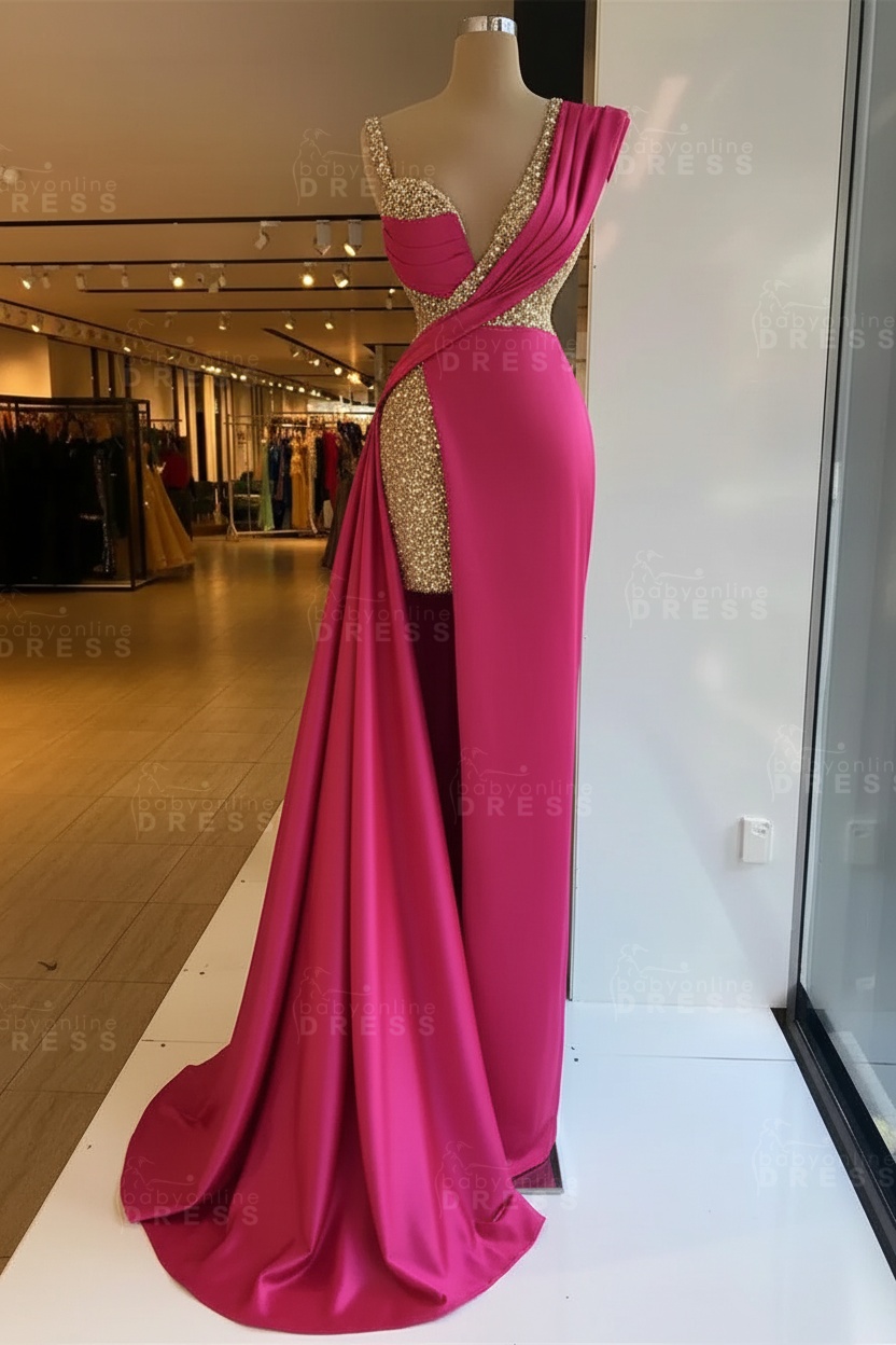 Luxury Satin Prom Dress Sleeveless with Sequins Sleeveless Evening Gown