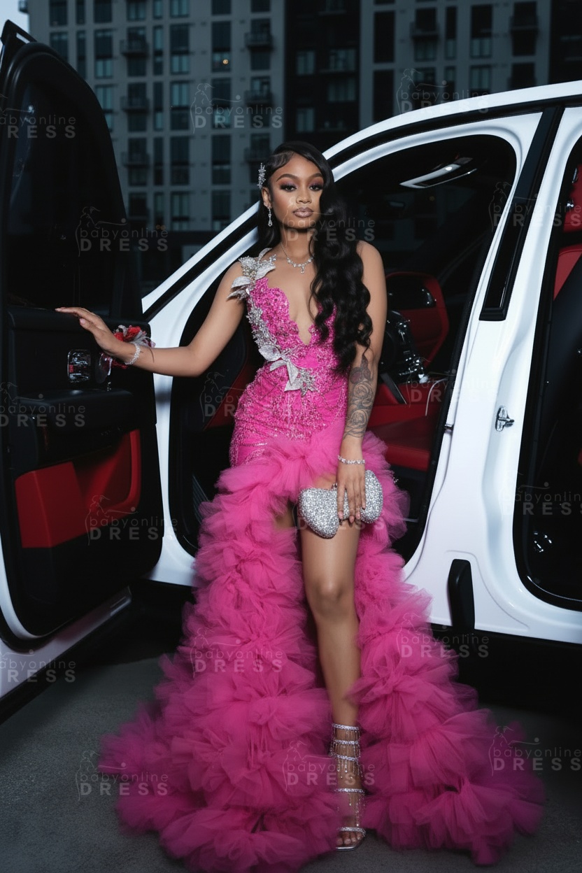 Stunning Red Mermaid Prom Dress with Beadings High Split Party Dress