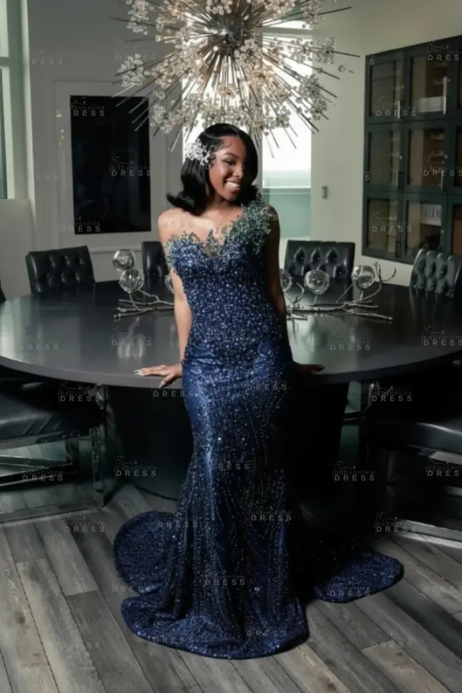 Strapless Dark Green Mermaid Prom Dress with Beadings