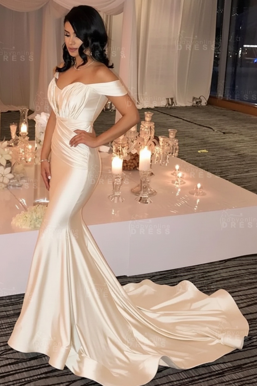 Off The Shoulder Champagne Gold Sexy Prom Dresses Mermaid Lates Popular Evening Gown