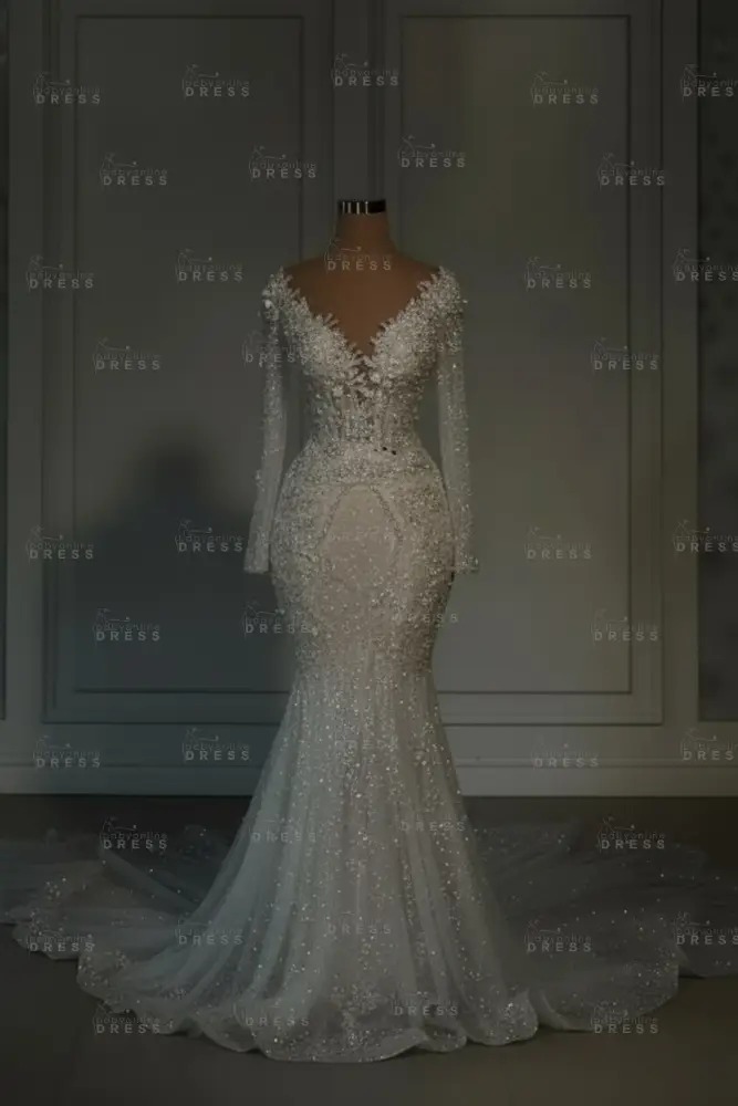 Luxury Sweetheart Sequins Mermaid Wedding Dress with Long Sleeves