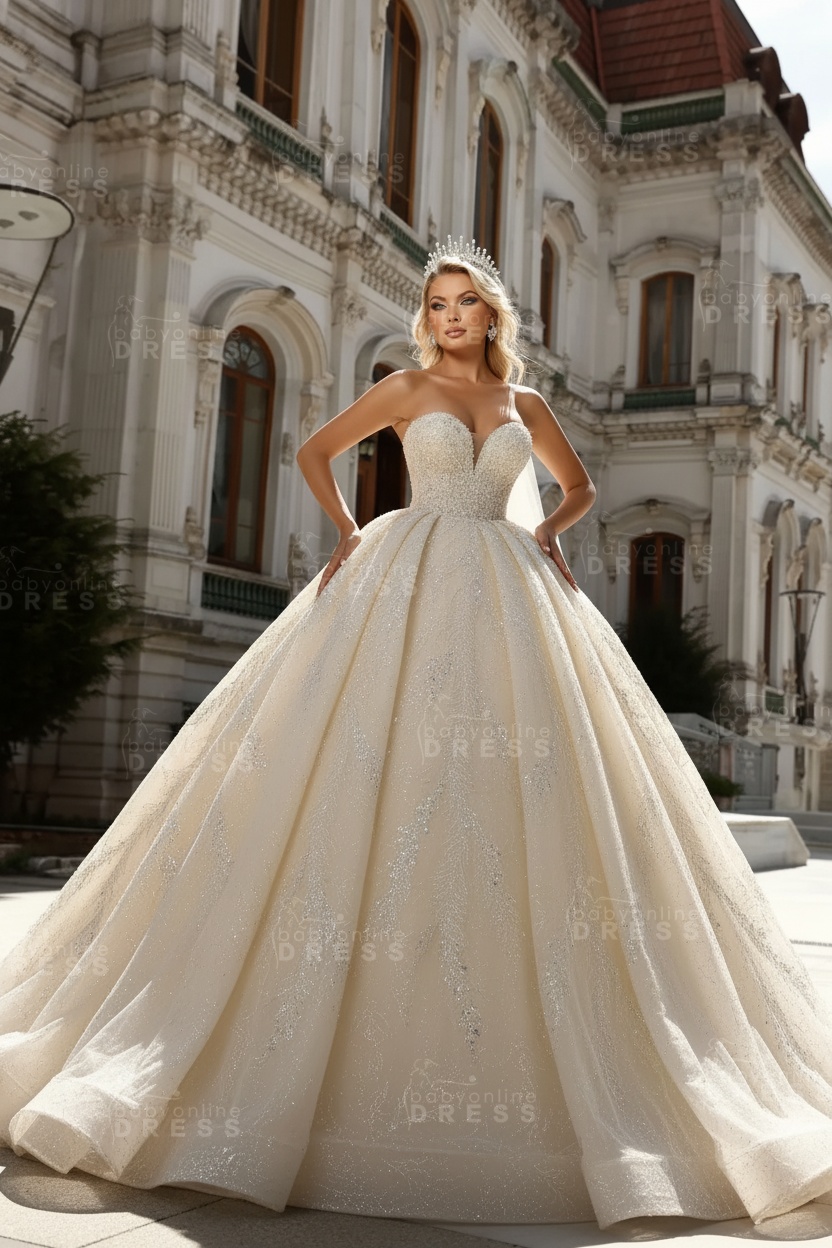 Gorgeous Sweetheart Ball Gown Wedding Dress White with Sequined Appliques