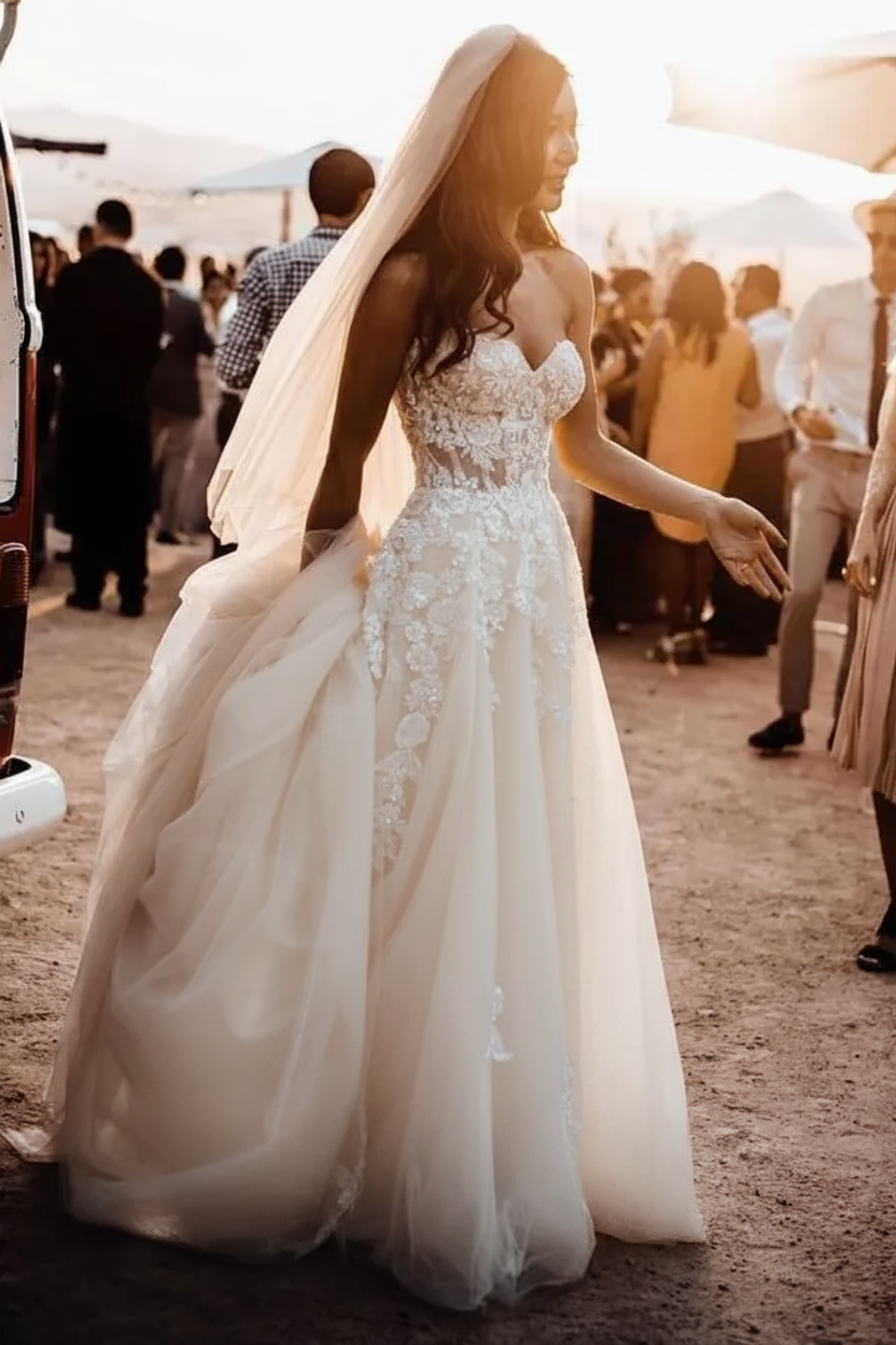 Chic Sweetheart Sleeveless 3D Floral Wedding Dress Tulle Aline Bridal Dress