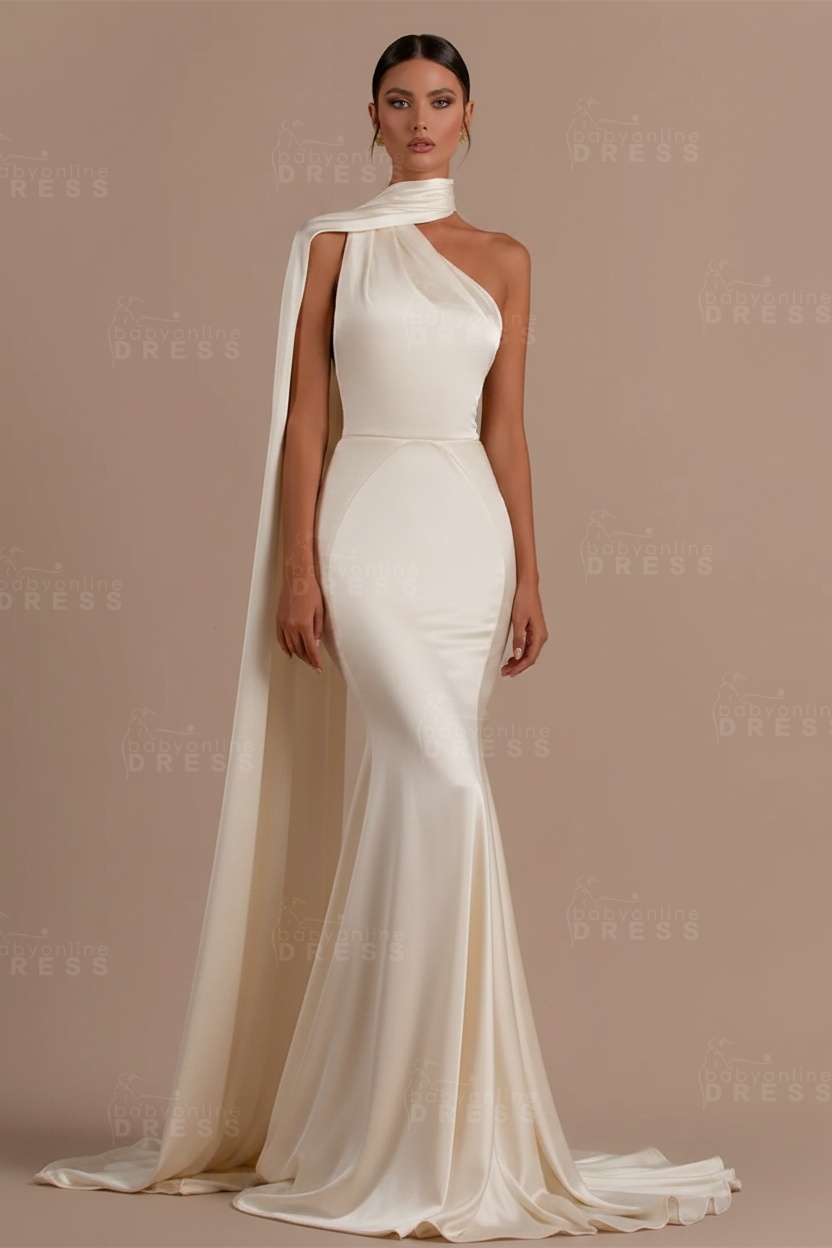 Black One shoulder Mermaid Long Sleeveless Prom Dresses