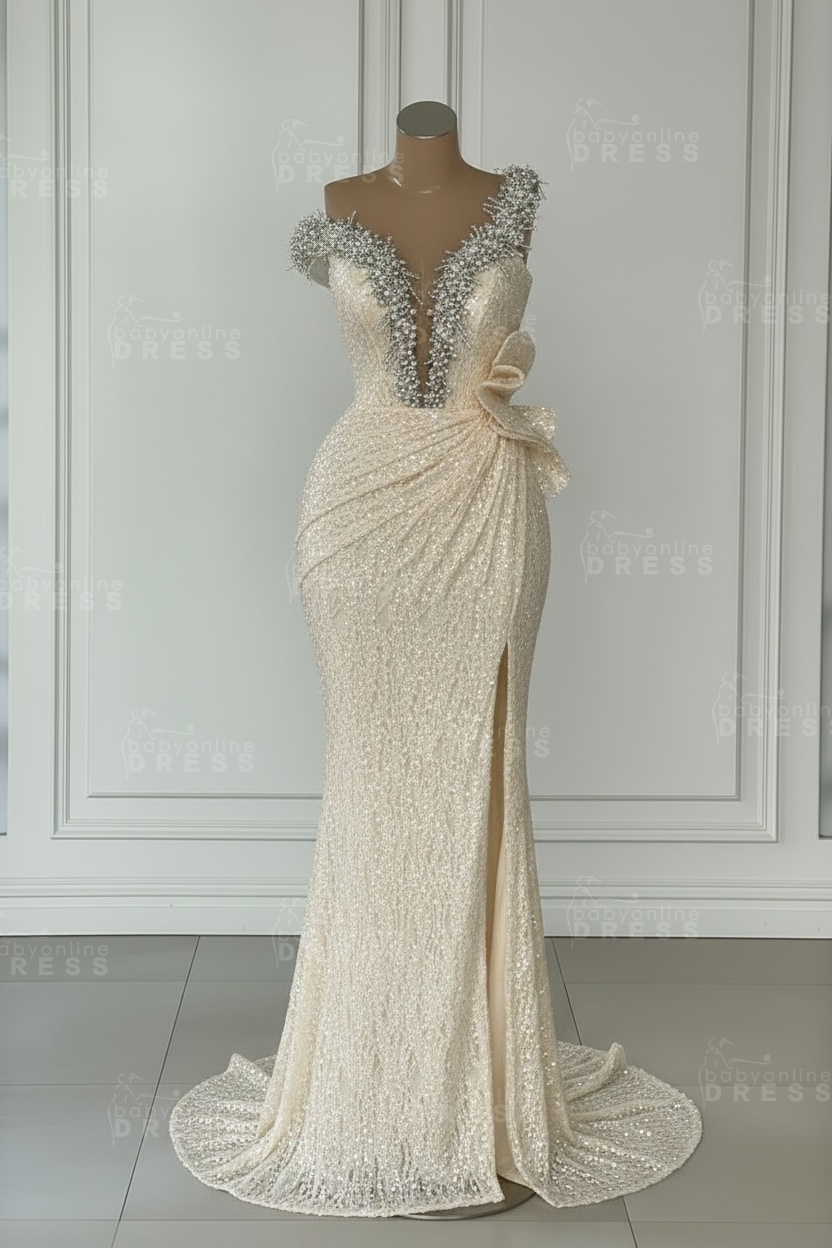 One Shoulder Sequins Sleeveless Long Mermaid Prom Dress
