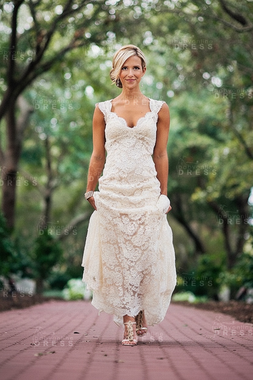 Elegant Full Lace Wedding Dress Open Back Sleeveless Summer Wedding Gowns