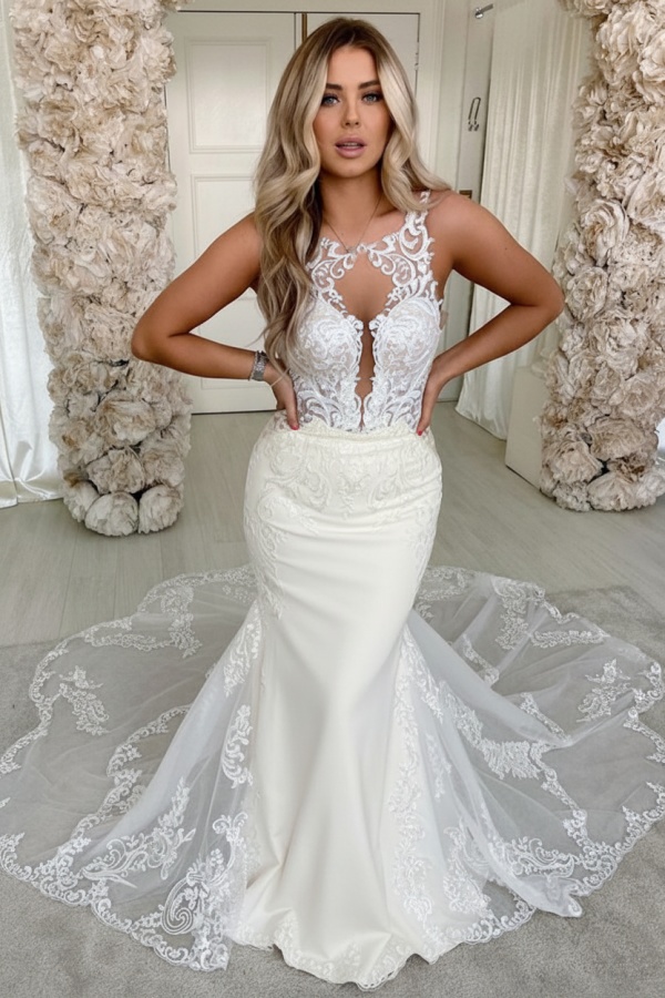 Lace Straps Mermaid Wedding Dresses | Bandage Appliques Bridal Gowns