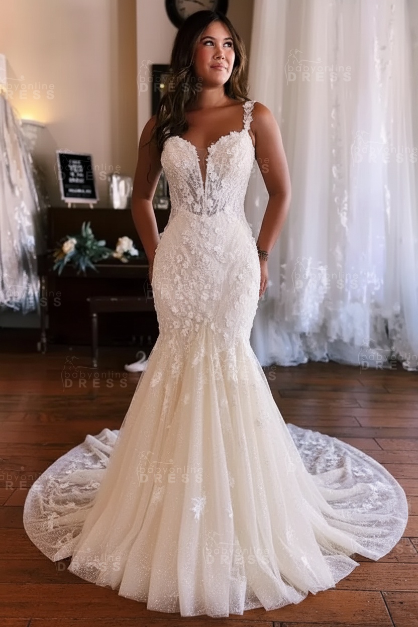 Sweetheart Mermaid Lace Wedding Dress with Floral Appliques
