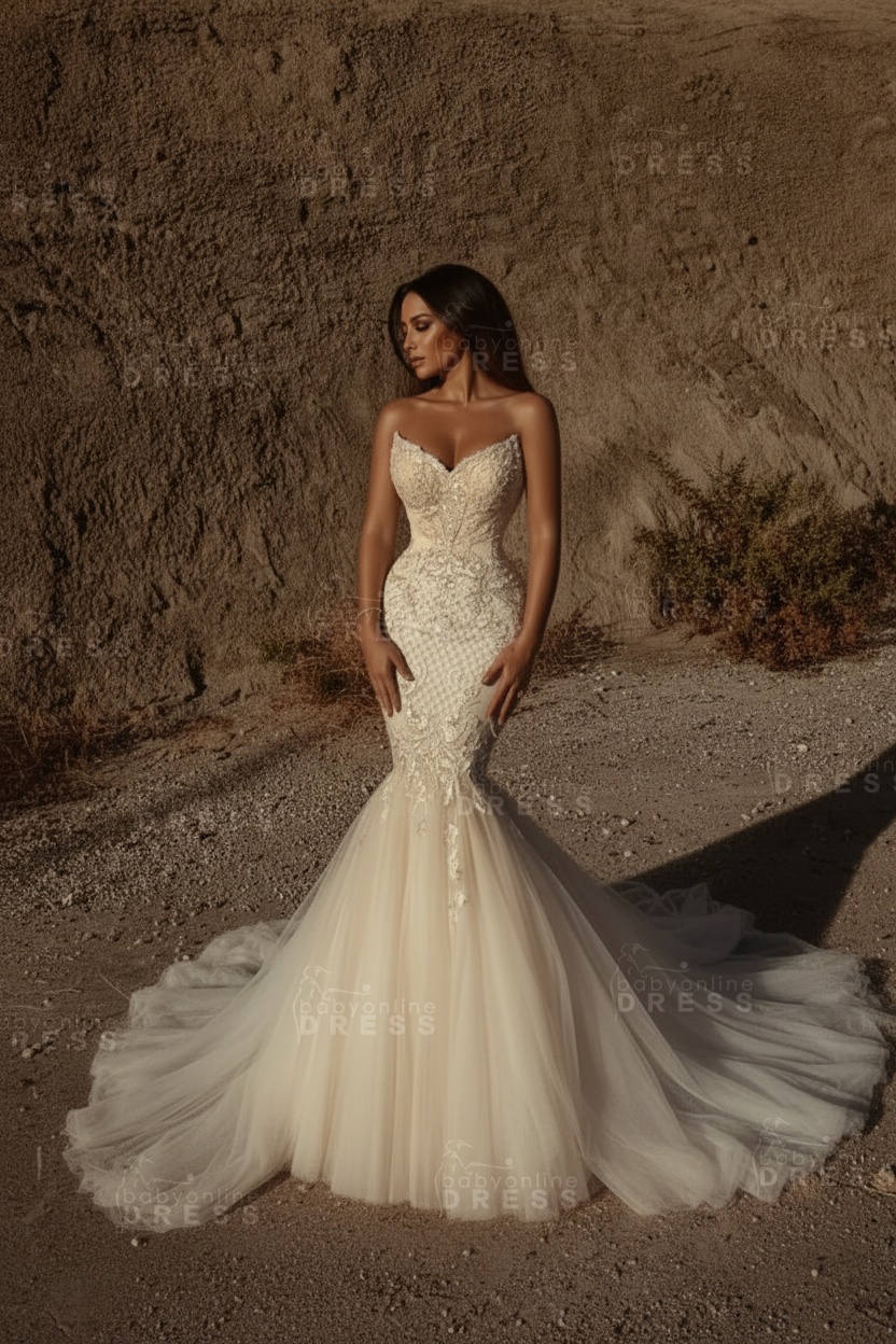 beaded mermaid wedding dress with tulle skirt Stunning Sweetheart Beading Gown Sleeveless Bridal Winter Neckline