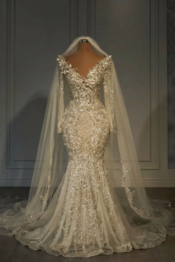 Luxury Sweetheart Sequins Mermaid Wedding Dress with Long Sleeves