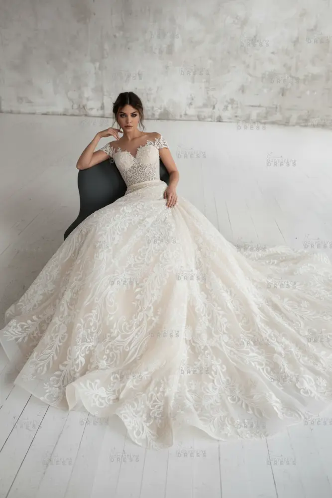 Chic Off Shoulder Floral Slim A-line Wedding Dress