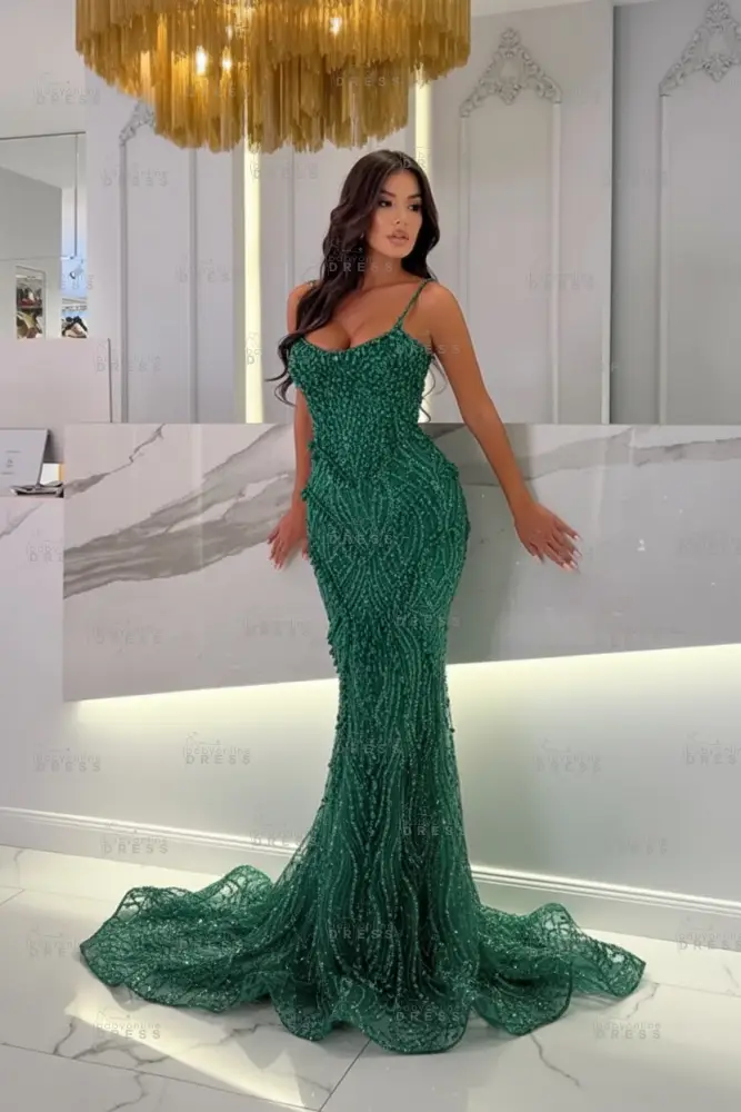 Strapless Mermaid Ivory Court Train Pearls Prom Dresses