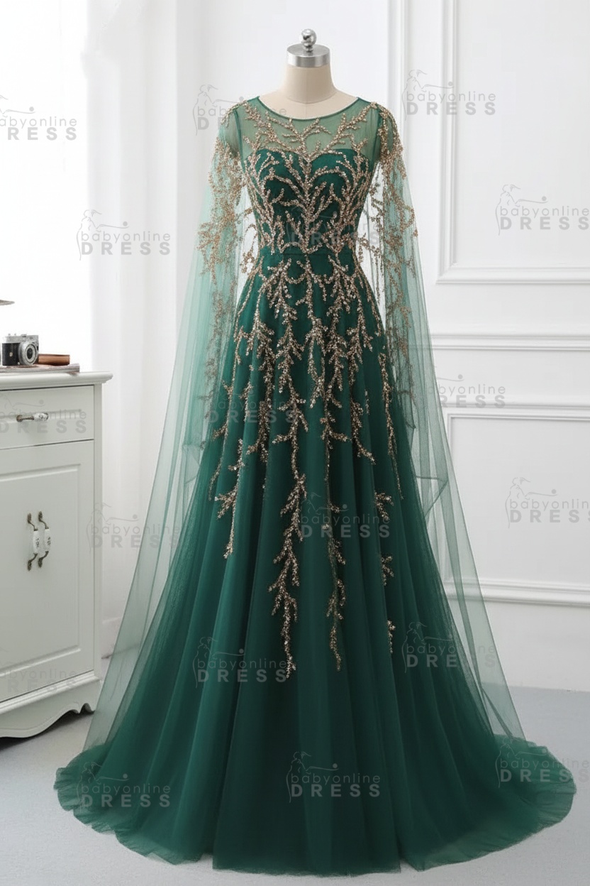 Elegant Jewel Long Sleeves Ruffle Prom Dresses with Beadings Online
