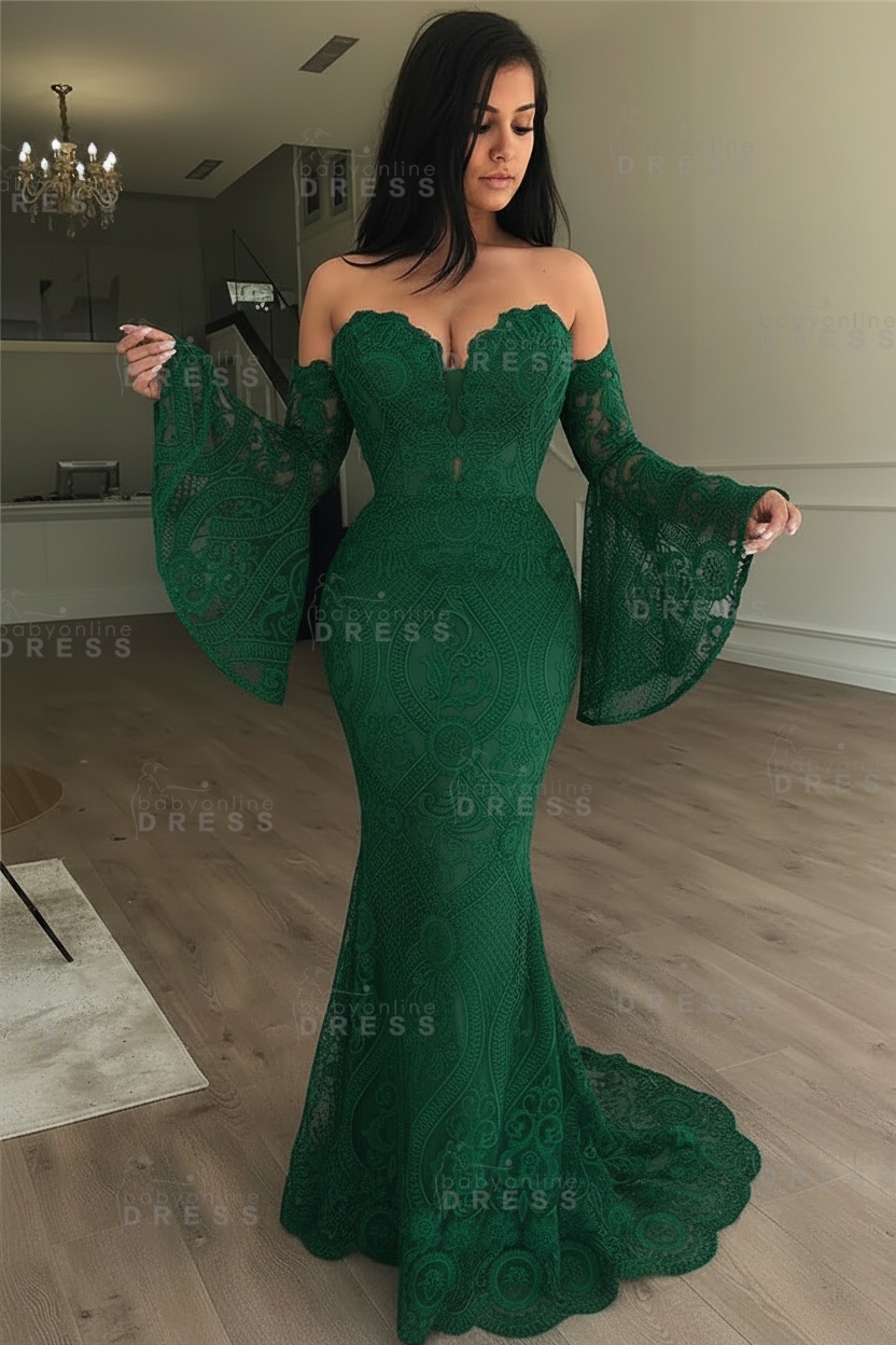 Off-the-Shoulder Long Sleeves Lace Floor-Length Mermaid Evening Dress