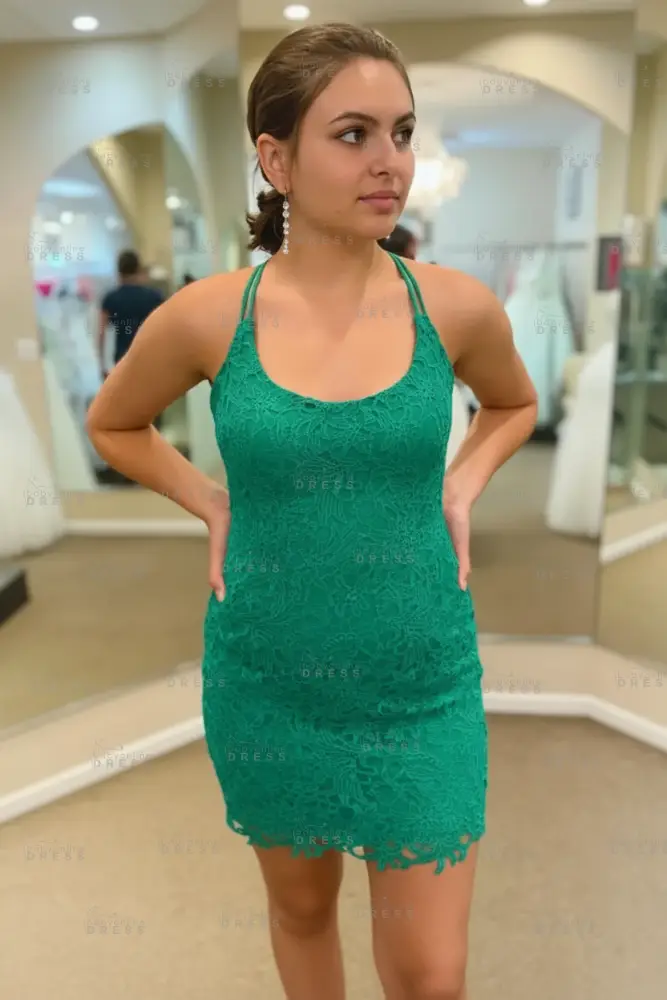 Spaghetti Straps Short Lace Homecoming Dresses 