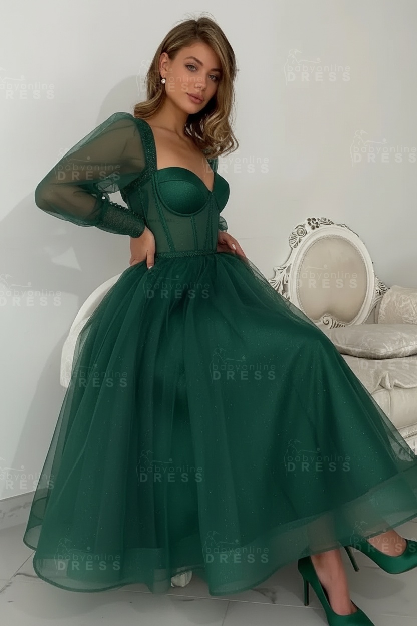 Long sleeves Pink See through Tulle Homecoming Dresses Aline