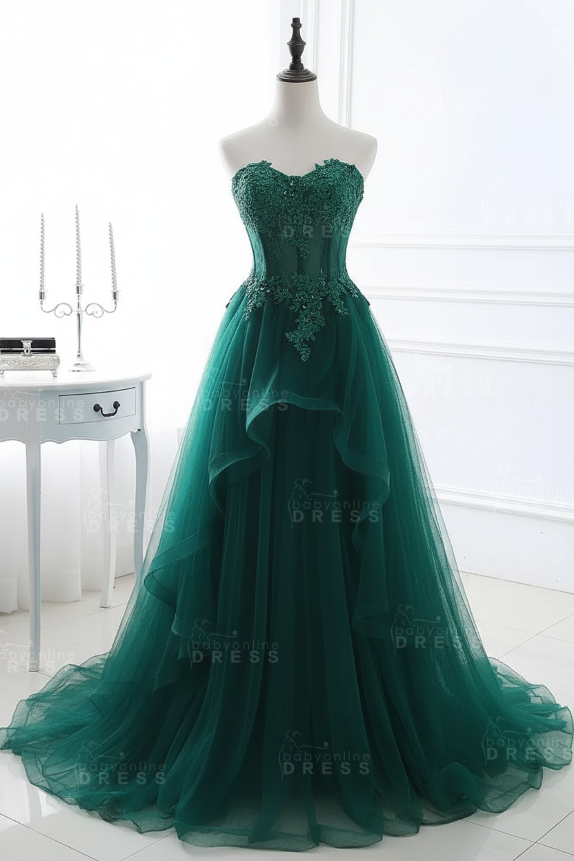 CHARLIZE |Ball Gown Sweetheart Tulle Sky Blue Prom Dress with Sequins BM0422