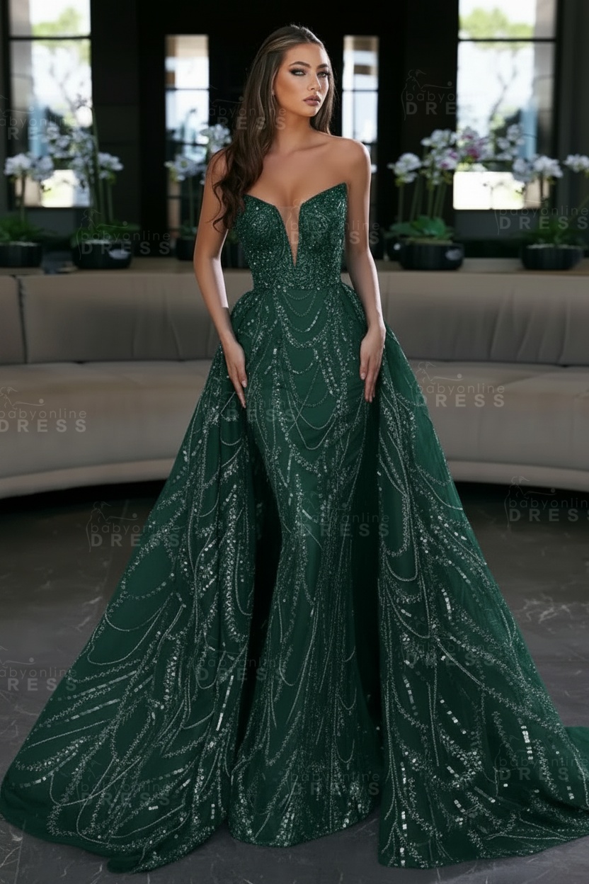 Blue Sequin Mermaid Sweetheart Prom Dresses with Overskirt
