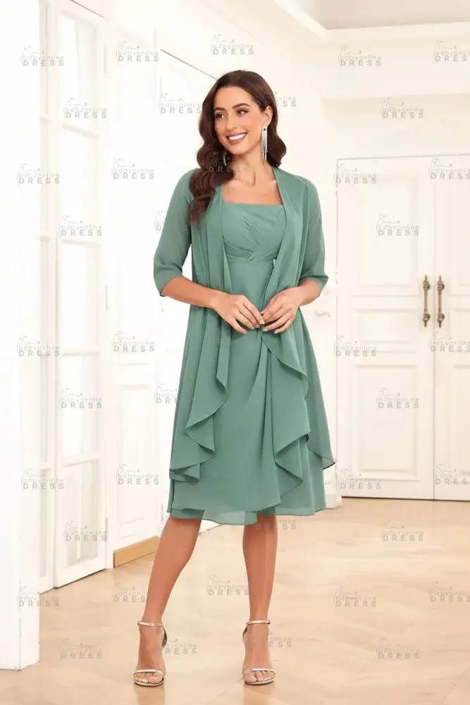 Elegant Pleated Chiffon Two Piece Mother of the Bride Dress
