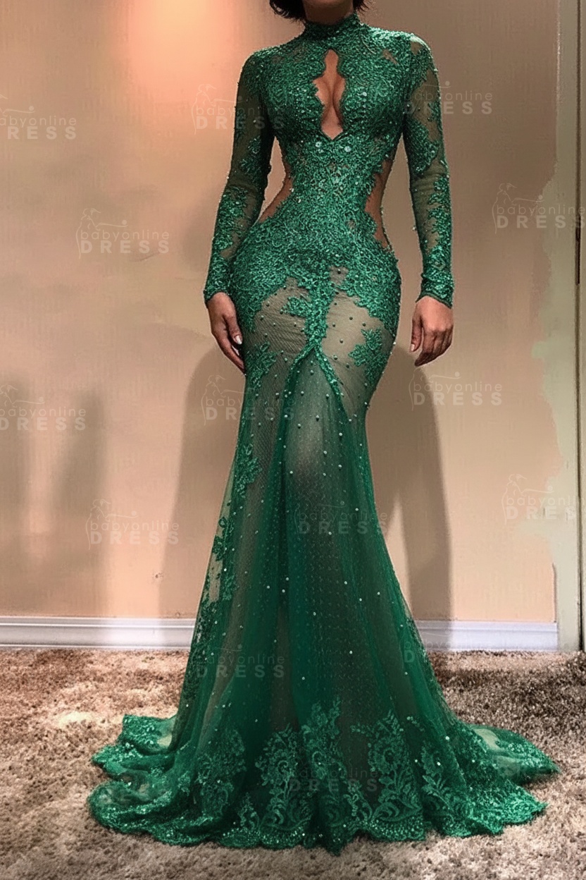 Gorgeous Long Sleeve Mermaid Evening Dress | Lace Formal Dress