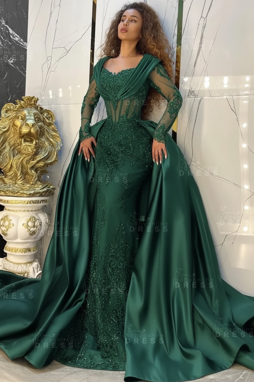 Gorgeous Sweetheart Appliques Lace A-Line Prom Dresses Long Sleeve Chapel Train