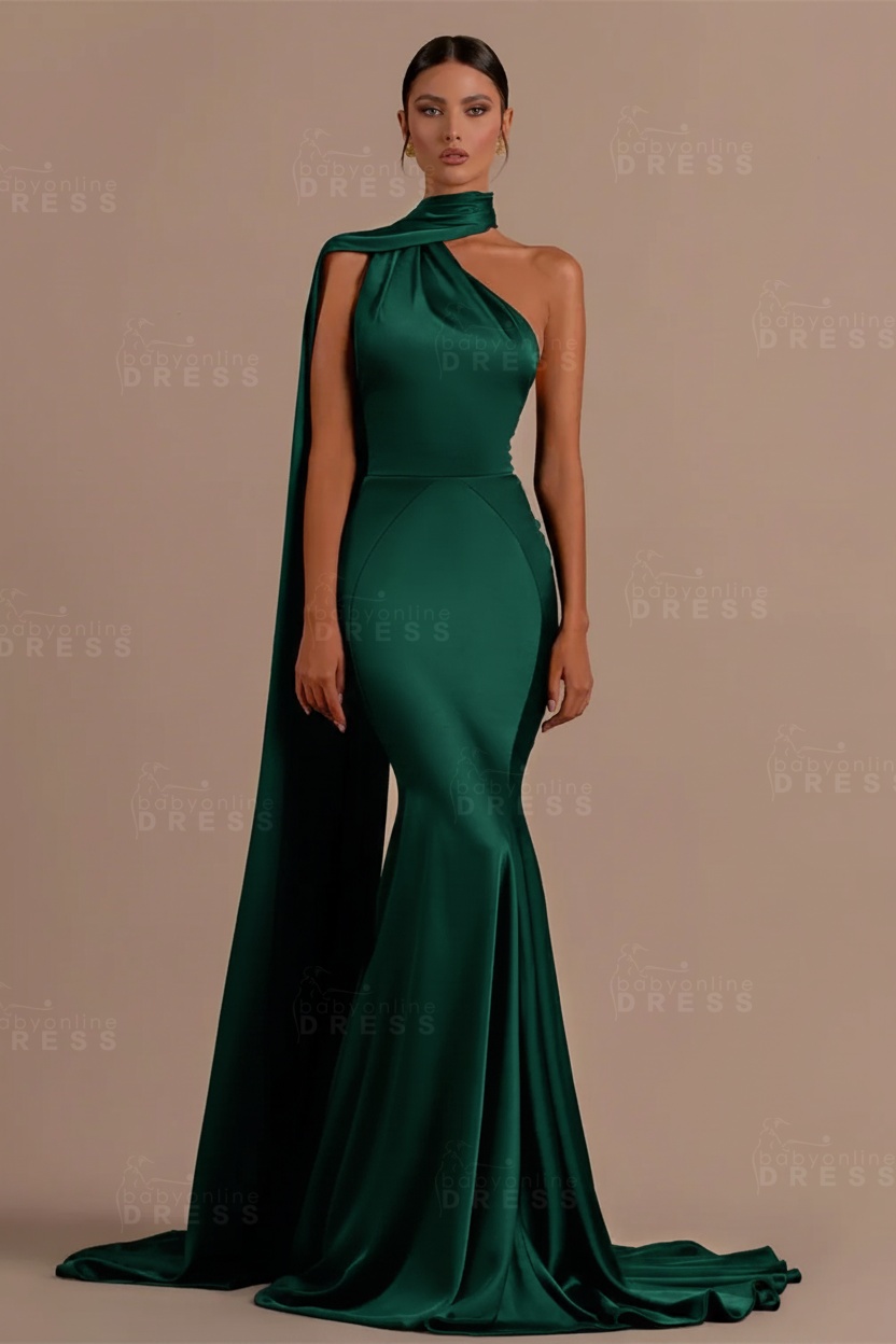 Black One shoulder Mermaid Long Sleeveless Prom Dresses