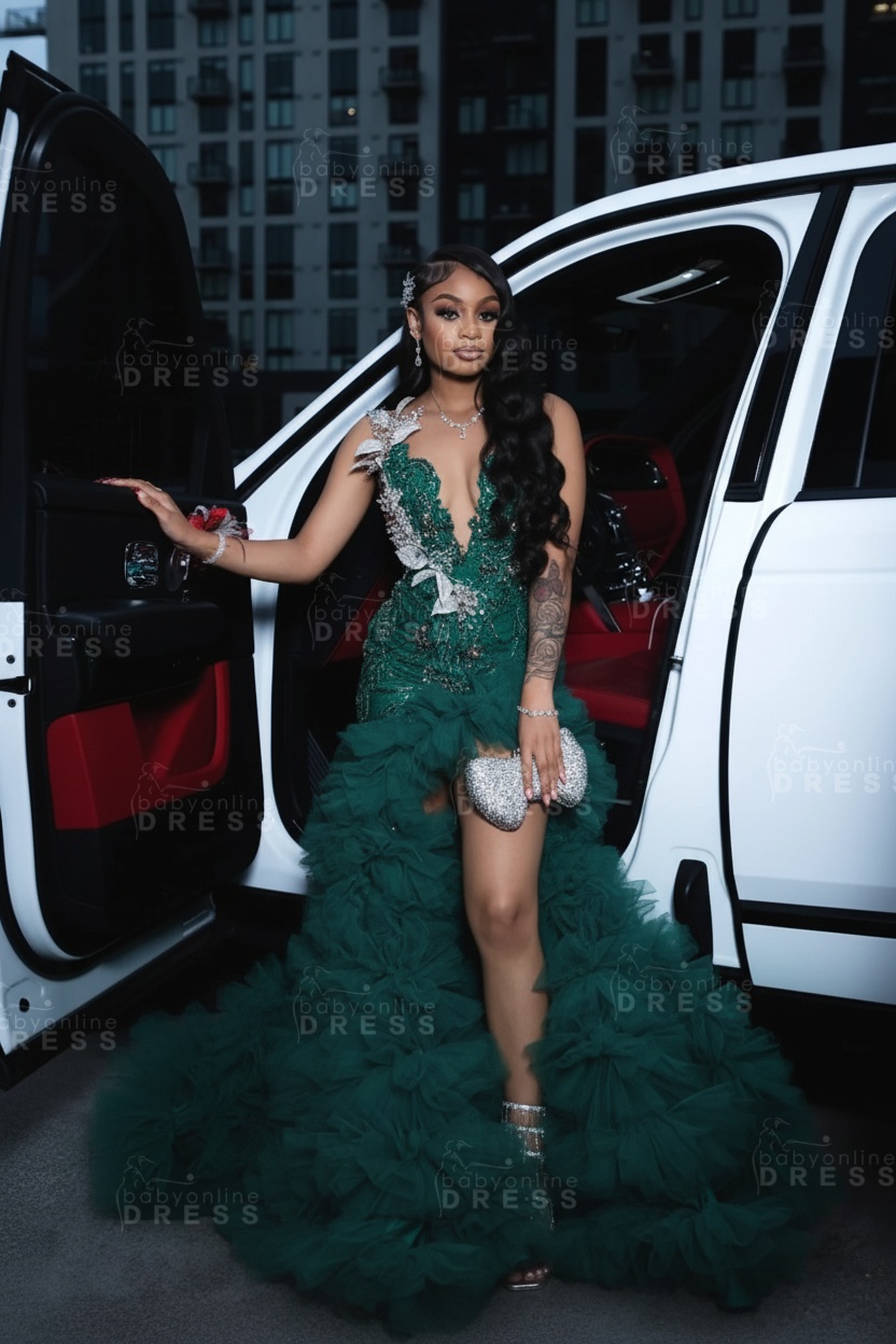 Stunning Red Mermaid Prom Dress with Beadings High Split Party Dress