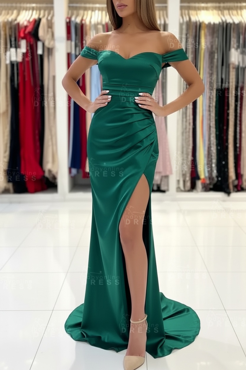 Simple Red Off Shoulder Sweetheart Mermaid Long Prom Dress