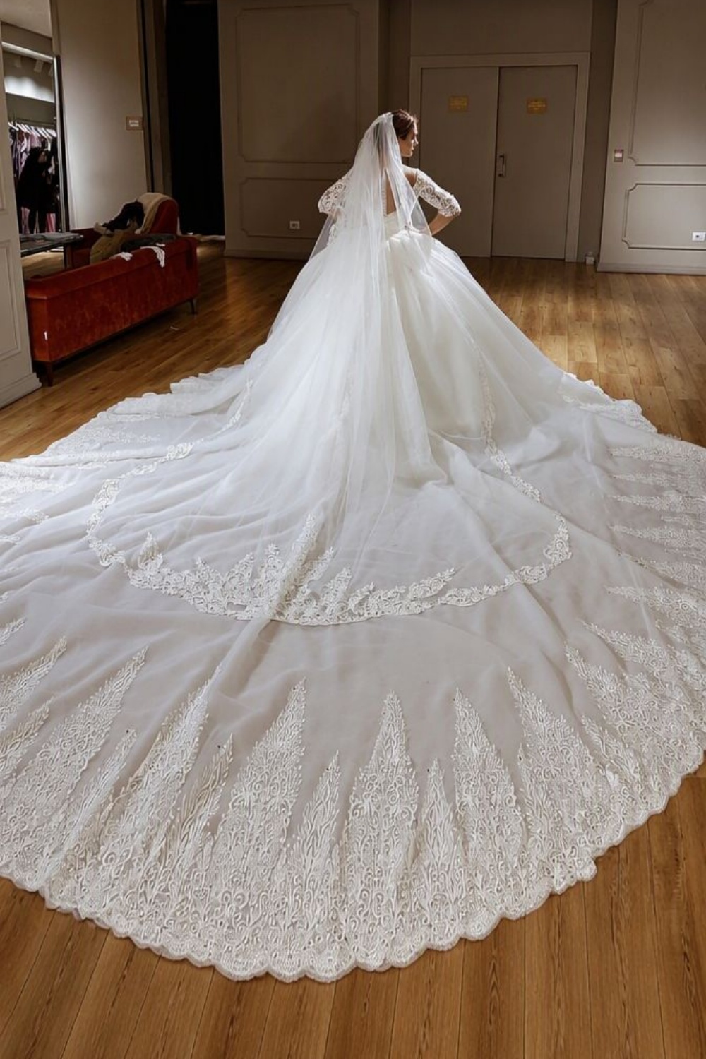 Half Sleeves Lace Ball Gown Wedding Dress with Appliques V-neck Tulle Aline Bridal Gown