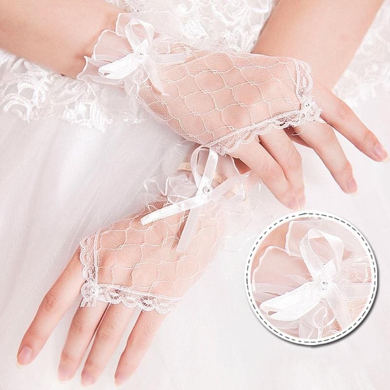 Lace Bowknot Fingerless Cheap Short Wedding Gloves | Babyonlinewholesale - wedding gloves